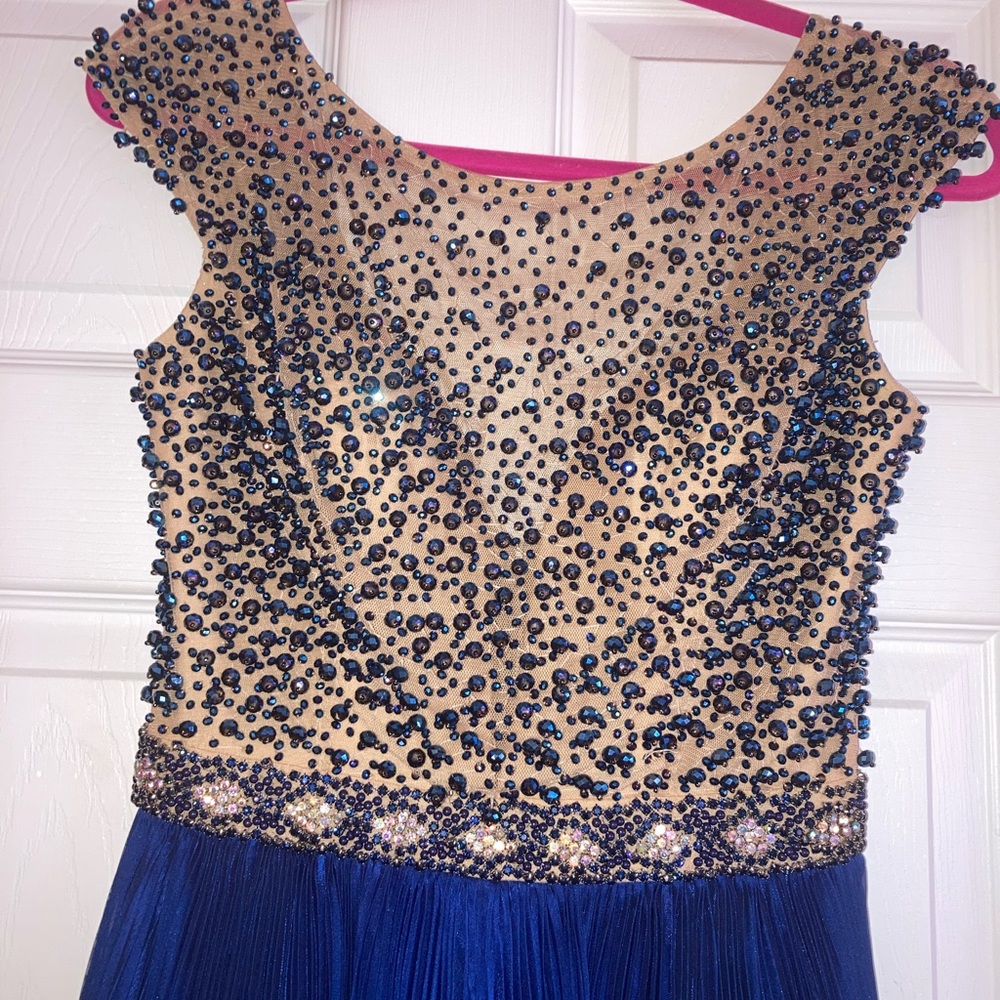Prom dress - Sherri Hill Elegant Royal Blue and Gold beaded Women's Dress - Picture 8 of 13